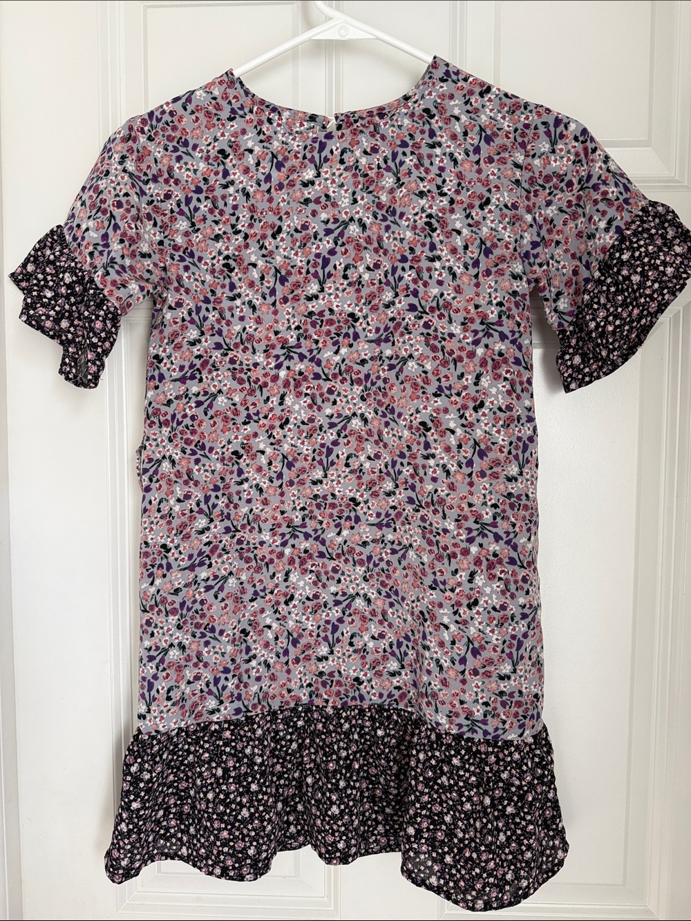 Girls Floral Ruffle Short Sleeve Dress - Pink & Purple Print